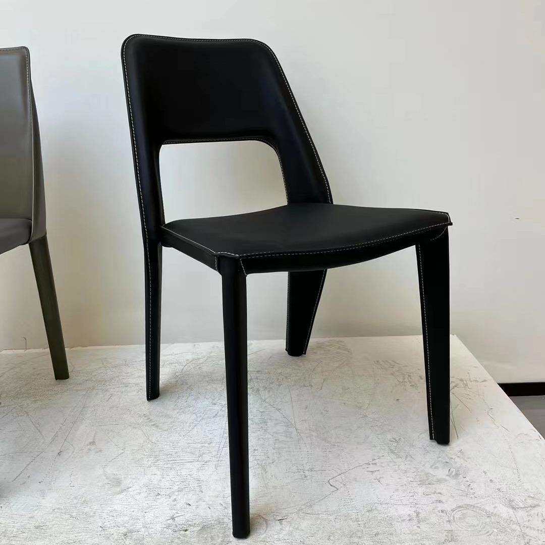 意式极简餐椅现代简约设计师家用轻奢马鞍皮艺带靠背餐厅椅马鞍椅