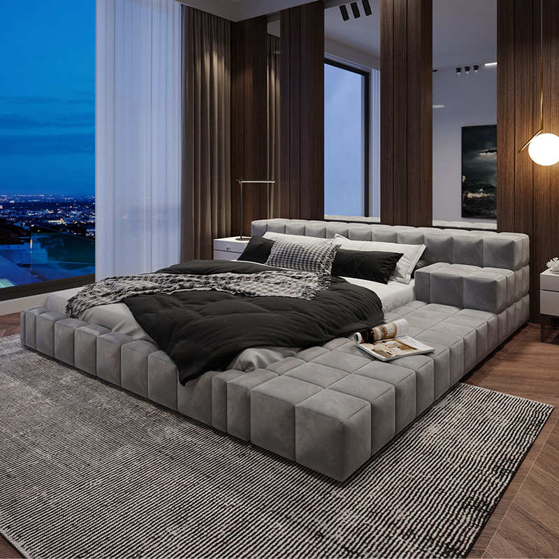 婚床别墅大简意米床卧榻榻米米主双人床式现代设计师x22床极简约