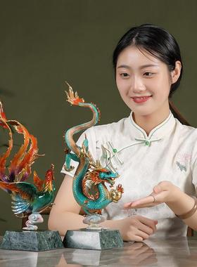 铜之父龙凤呈祥黄铜手工工艺品龙腾四海凤舞九天龙年摆件乔迁开业