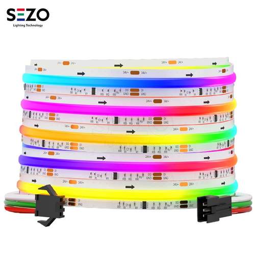 24V幻彩FCOB灯带高亮匀光单色跑马WS2811IC流水RGB全彩LED软灯条