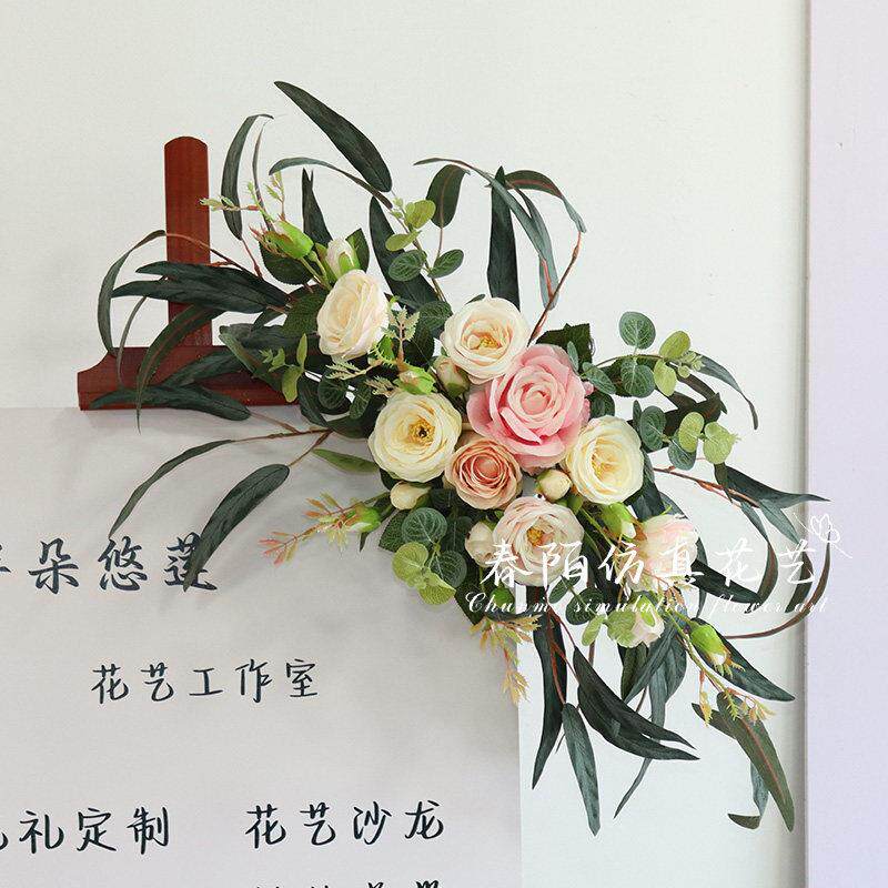 婚庆彷真迎宾牌花婚礼庆典水牌花kt板花艺挂花指示牌气氛装饰假花