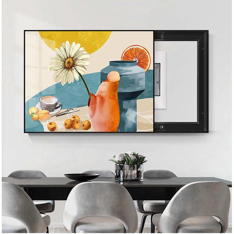简约现代电表箱装饰画花卉客厅电闸开关盒晶瓷挂画配电箱遮挡画图片
