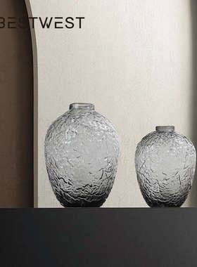 Best west 大肚落地马醉木灰色透明锤纹水培玻璃花瓶家居装饰花器