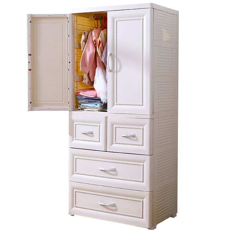儿童衣柜欧式简易双开门宝宝储物衣柜家用衣橱塑料抽屉式收纳柜子
