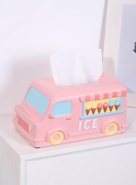 粉色巴士桌面纸巾收纳盒客几厅餐桌茶主公房书REF9G0抽桌汽车纸盒