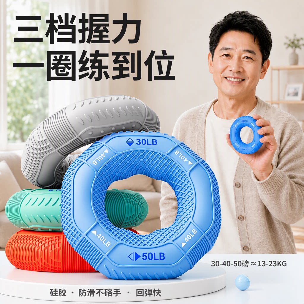 握力圈硅胶握力器男士老年人三档练手力降血糖手指力量康复训练