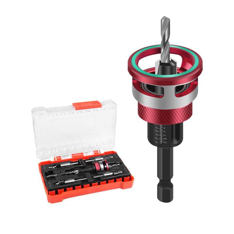跨境木工阶梯钻触木即停沉孔钻套装带限位器工具打孔沉头锥孔钻头