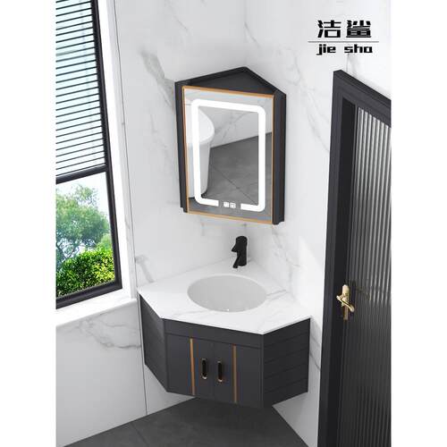 三角太空铝浴室柜组合卫生间转角洗脸盆拐角洗手池陶瓷一体洗漱台