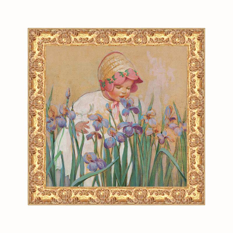 鸢尾花女孩复古壁画客厅餐厅欧式田园装饰画法式卧室床头轻奢挂画