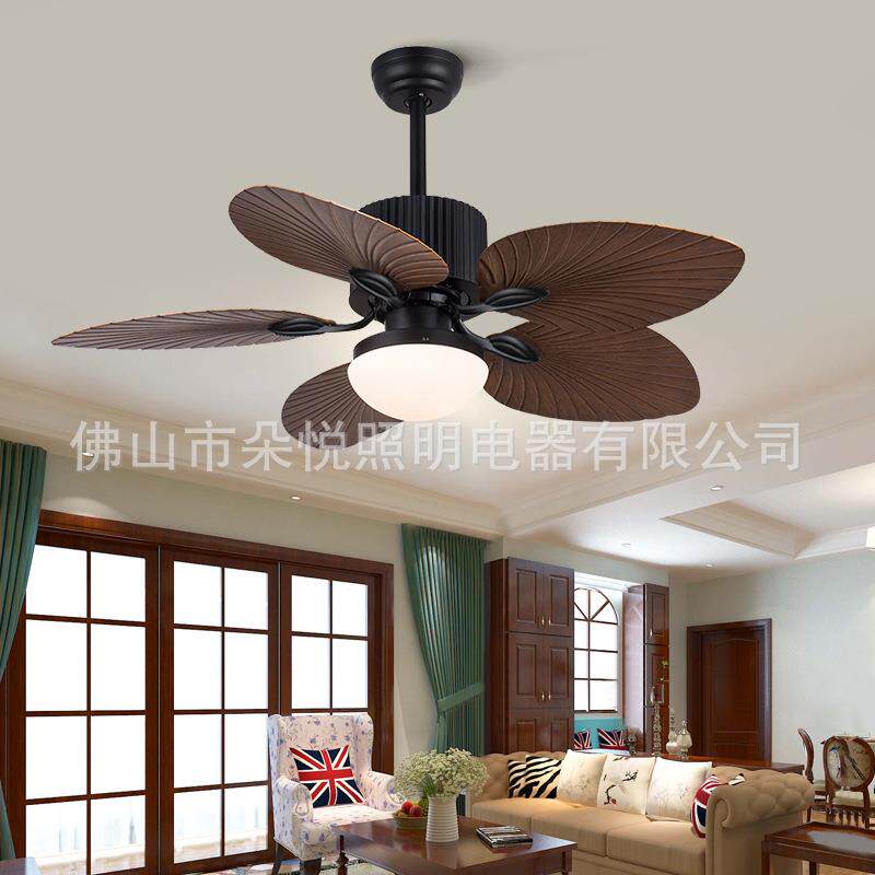 跨境风扇灯 美式复古吊扇灯酒店工程装饰LED风扇灯遥控吊扇价