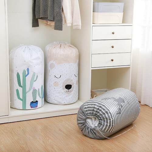 Drawstring cotton quilt storage bag, organizing bag for movi