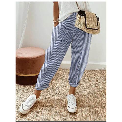 Striped patchwork pants for women 条纹拼接裤子女