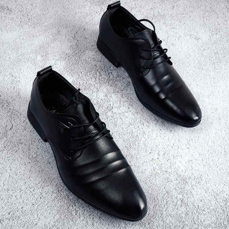 正品色小皮鞋软面 面皮夏季尖头版正装商务休黑闲 鞋青年透男气英