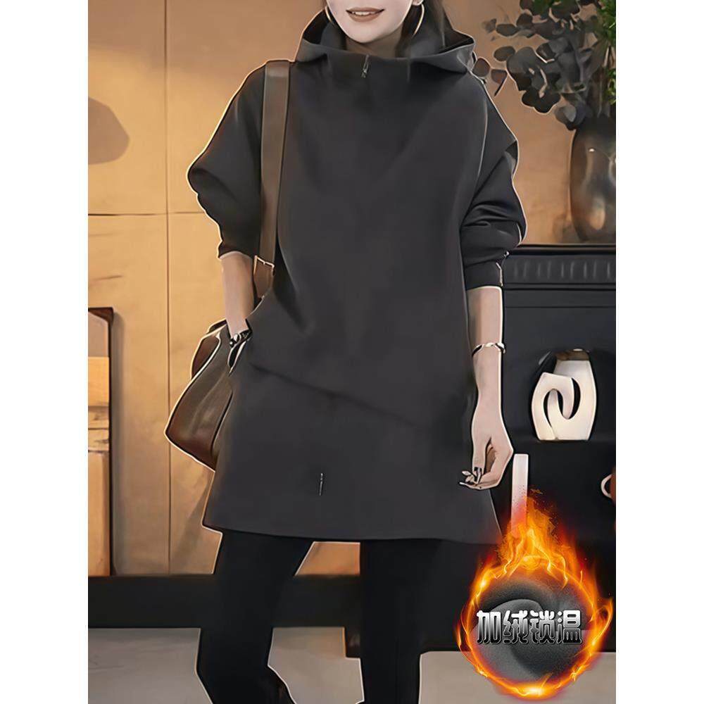 香港慵懒风套装女冬季加绒连帽长袖卫衣高腰短裙安可拉红色两件套