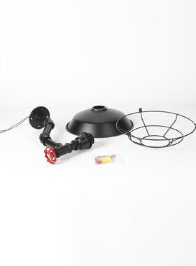 美式复古水管壁创意工灯业风餐厅饭店吧台咖啡店黑色锅盖铁网壁灯