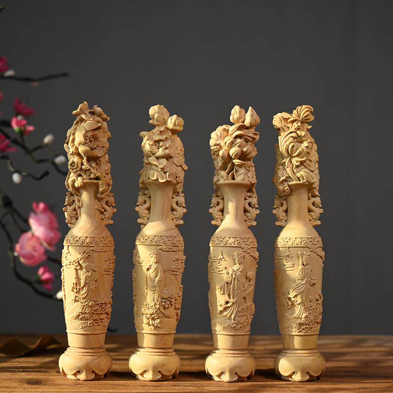 小叶黄杨木雕摆件四秀花 雕刻办公室桌面摆饰家居摆件木质工艺品