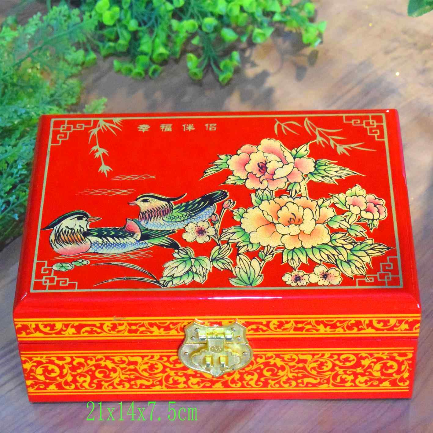高档古风木质盒首饰妆复古三金盒饰品盒推光奁漆平器遥中国风结婚