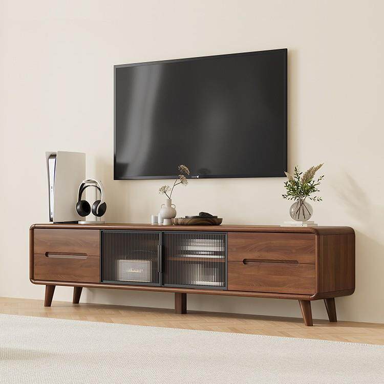 电视柜简约现代客厅家用实木框小户型卧室落地收纳储物柜一体靠墙