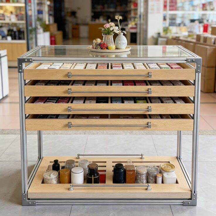 需定制创意铝挤型材料海洋板展示柜玻璃抽屉式储藏收纳柜简约现代