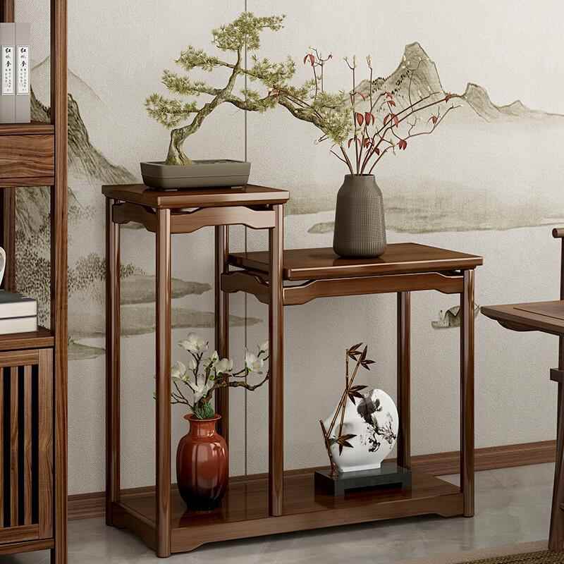 花架置物架阳台客厅家用电视柜旁中式花盆托架摆件架实木架子