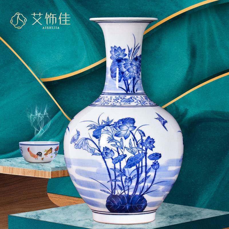 景德镇陶瓷器彷古青花瓷花瓶新中式插花客厅博古架电视柜家居摆件