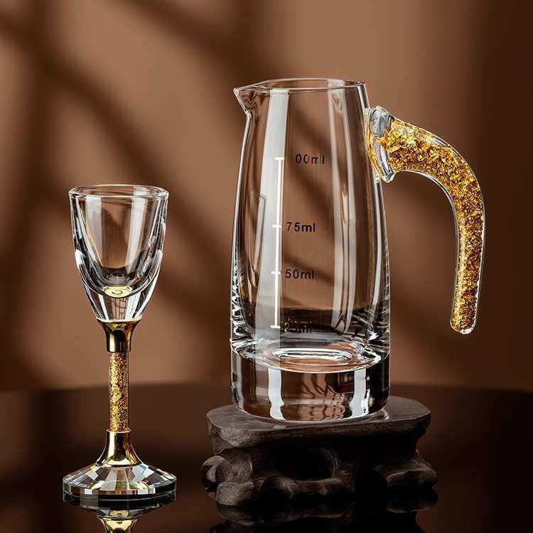 水晶金箔白酒杯套装家用玻璃分酒器酒壶高档酒具小号一口杯批发