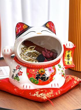 大嘴招财猫摆件开业礼品收纳糖果罐店铺家居客厅招财陶瓷存钱罐
