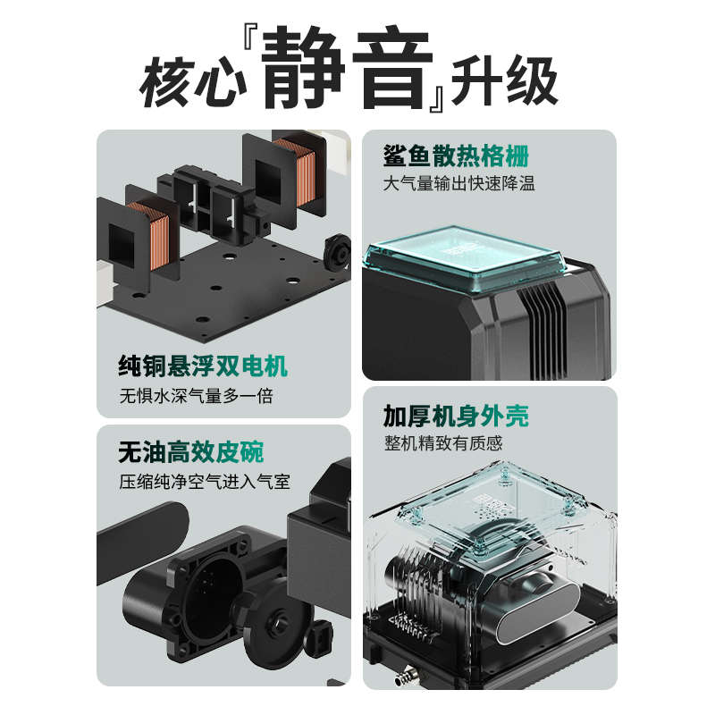 鱼物记鱼缸增氧气泵大气量家用养鱼打氧静音充氧专用大功率制氧机