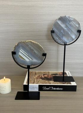 现代客厅柜摆件中古玛瑙石摆件法式复古样板房玄关电视柜软装饰品