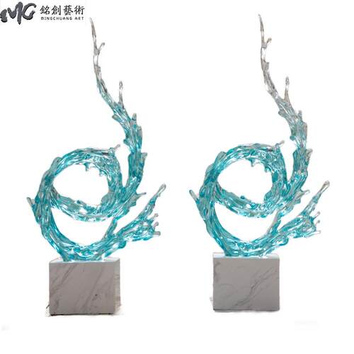 透明树脂浪花雕塑摆件酒店大堂玄关样板房软装家居工艺品创意雕塑