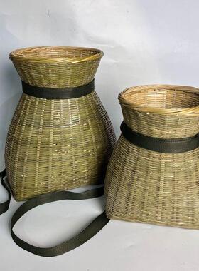 采茶篓青皮编织采摘茶叶筐手工竹编鱼篓竹筐儿童竹篮户外垂钓鱼篓