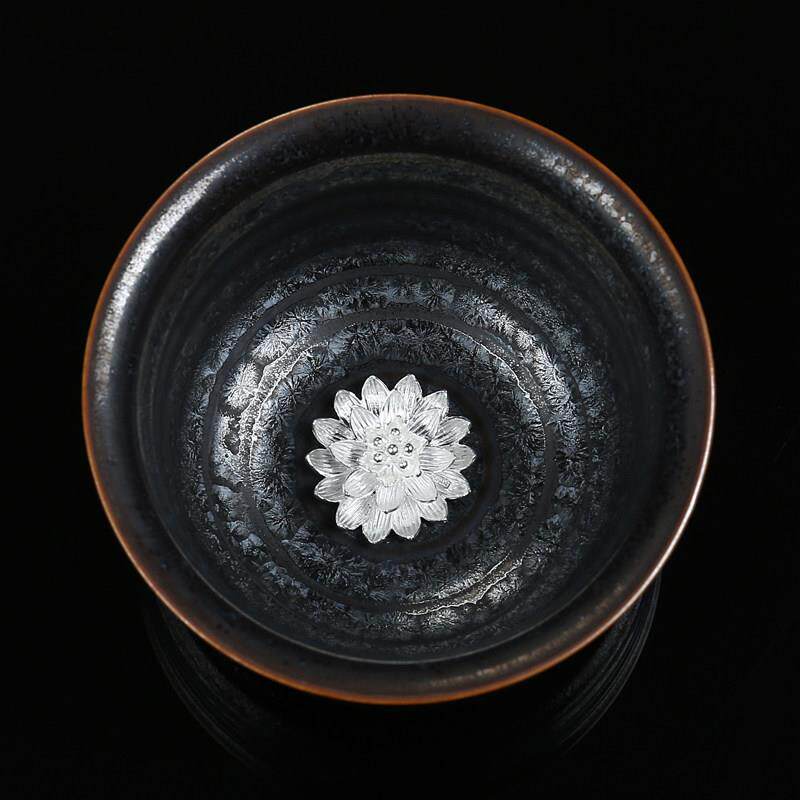 家展窑李家展天木杯银饰彩色银杯茶杯陶瓷茶杯功夫大师杯