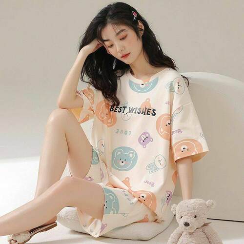 Women t shirt shorts Pyjamas pajamas Sleepwear Leisure girl