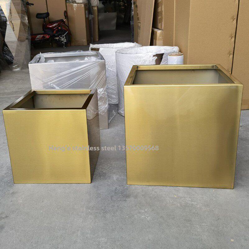 花瓶 不锈钢花盆套 正方形金属花瓶 台面/落地花器 花盆定制花钵
