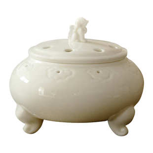 由至香篆禅意陶瓷盘香炉创意圆形白色三足香炉室内香薰炉茶道配件