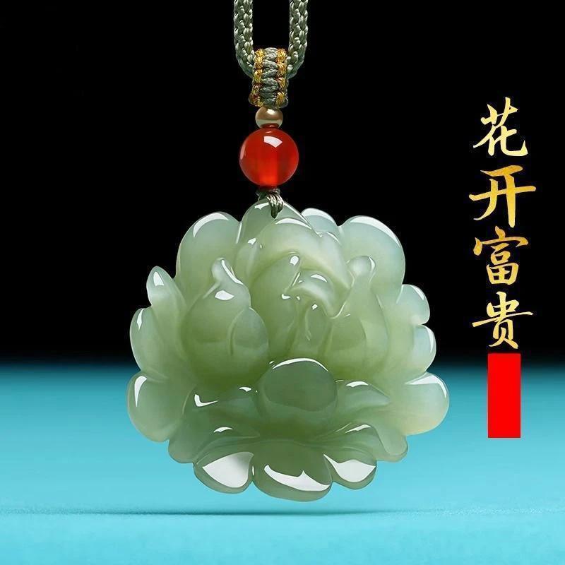仿和田玉莲花吊坠花开富贵荷花琉璃项链青莲玉坠男女款挂件批