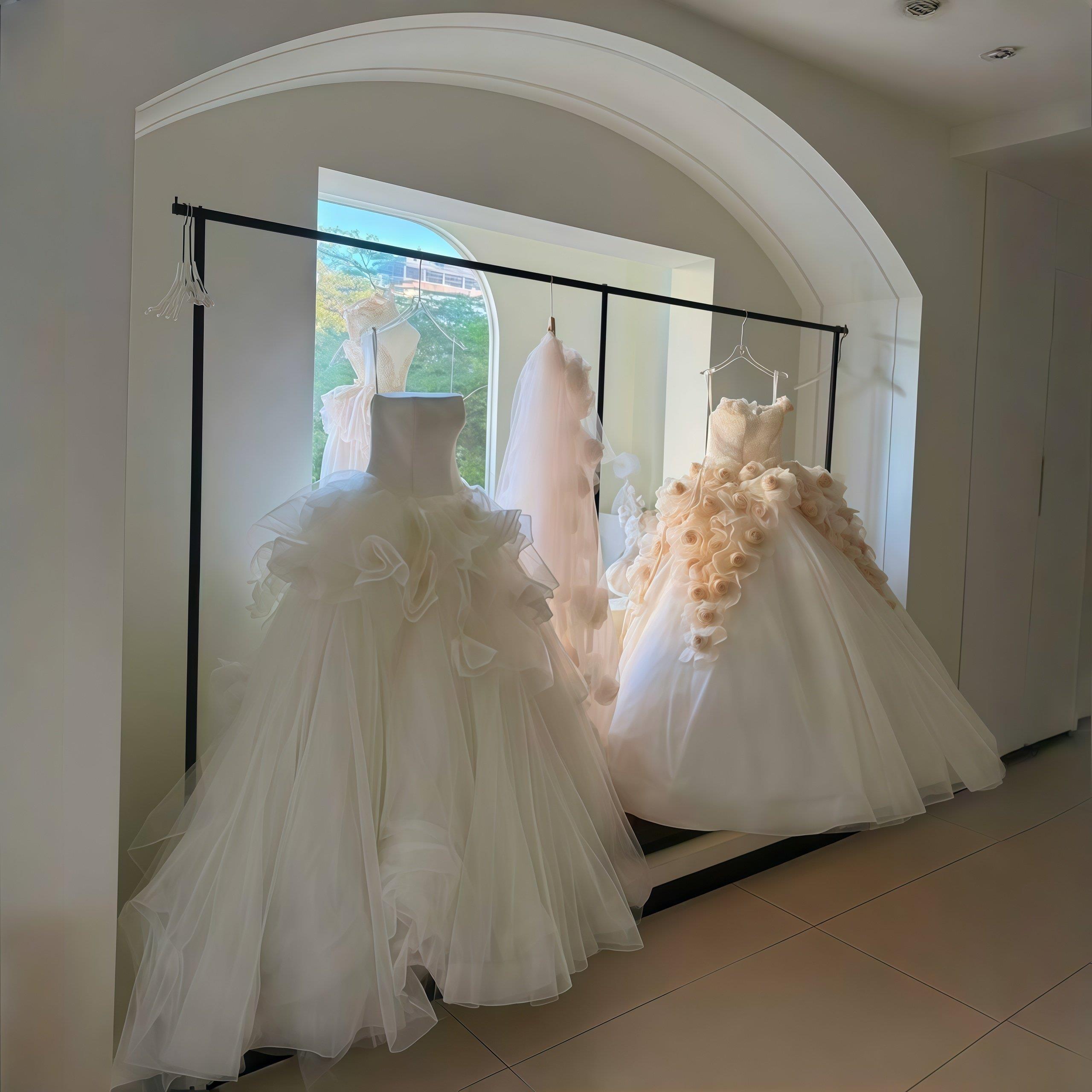 带板婚纱展示架礼服陈列货架黑色中式秀禾挂衣架落地头纱架子加厚