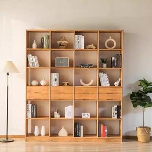 北欧全实木书柜收纳柜一体日式樱桃木落地书架置物架格子柜