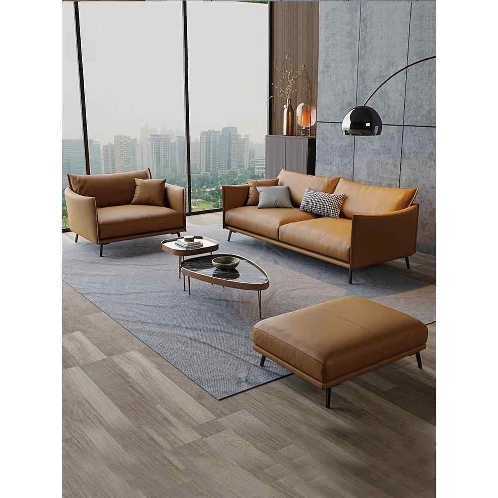 真皮办公沙发简约现代休息区接待商务办公沙发咖啡桌组合三个座位