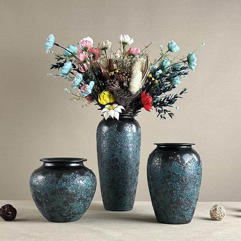 复古泡泡釉台面陶瓷干花花瓶插花器客厅摆件装饰陶瓷花花盆