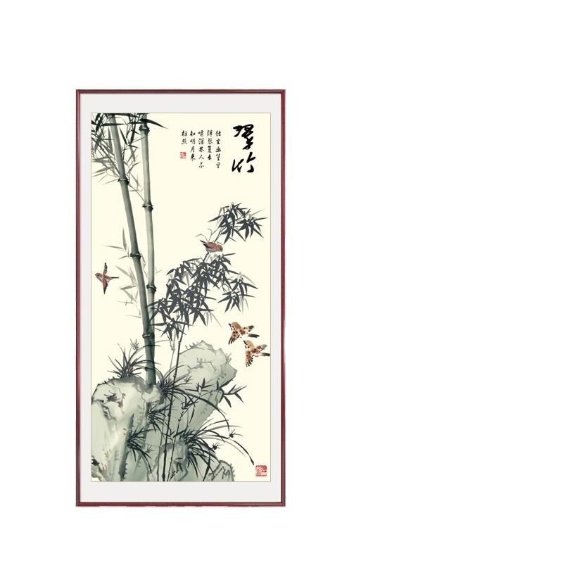 新中式装饰画郑板桥书房客厅挂画国画竹石图小众办公室竹子字画竖