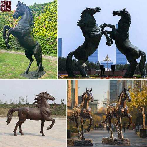 大型广场装饰马雕塑铸铜动物仰蹄子站立马雕像十二生肖铜马雕塑