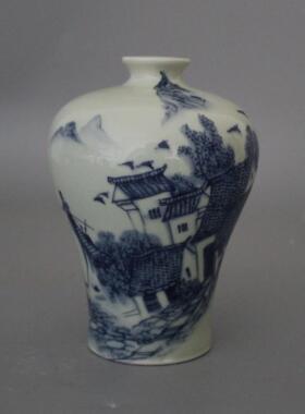 景德镇仿古陶瓷同治青花江南水乡梅瓶家居装饰展柜收藏摆件新中式
