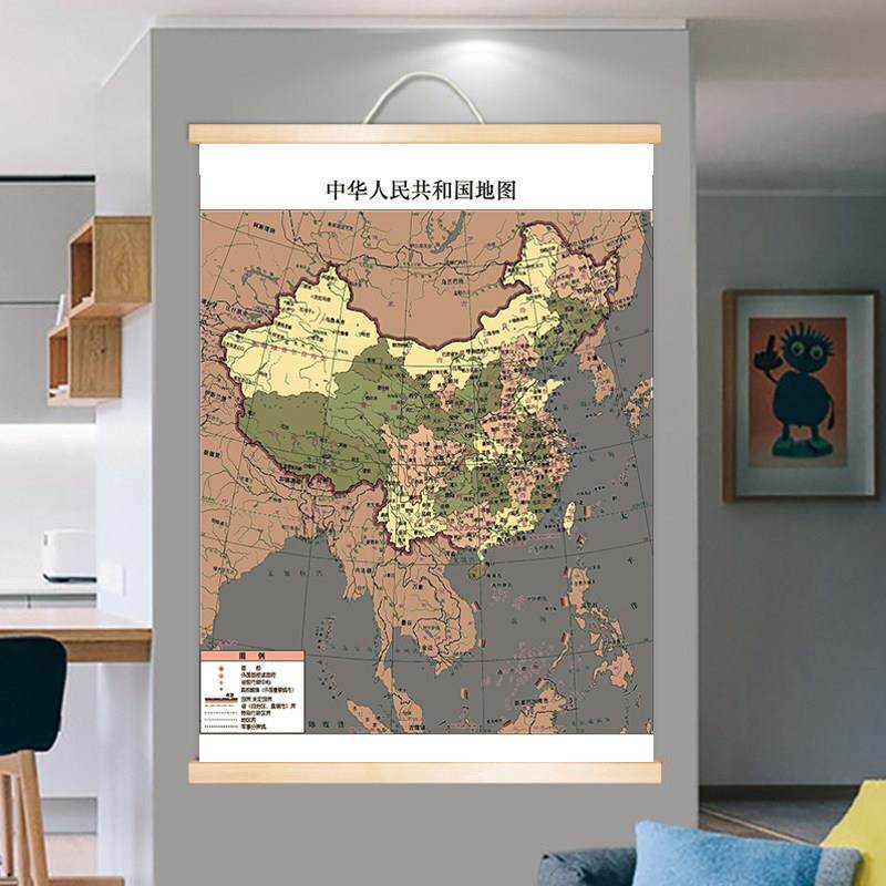 实木欧式覆古中国挂图地图世界办公室墙贴客厅书房大装饰画挂图