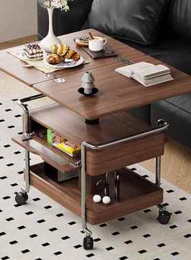 轮实木小ZFR中古古风推车客厅家用移动叠复古带茶几小户折型升降