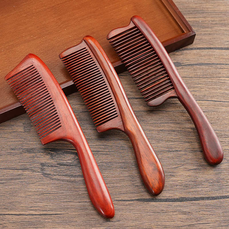 紫檀木梳子红檀插齿梳手柄手工梳按摩梳刻字送礼家用古风流苏结婚