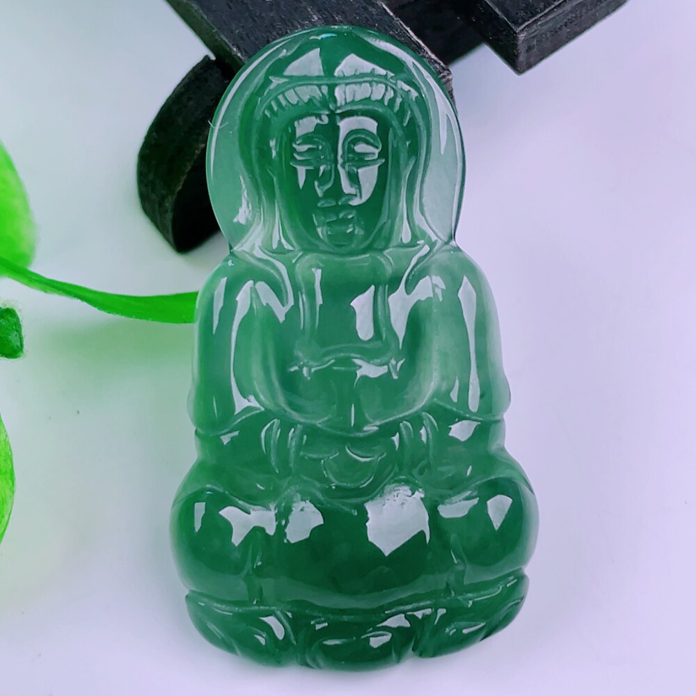 天然真品翡翠冰蓝水天空蓝满色高档闪拍正装观音菩萨玉吊坠4.90g