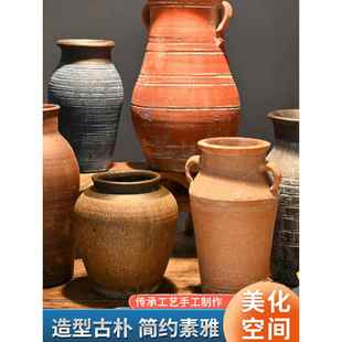 复古陶罐手工粗陶多肉花盆花瓶花器土陶罐瓦罐新中式插干花特价