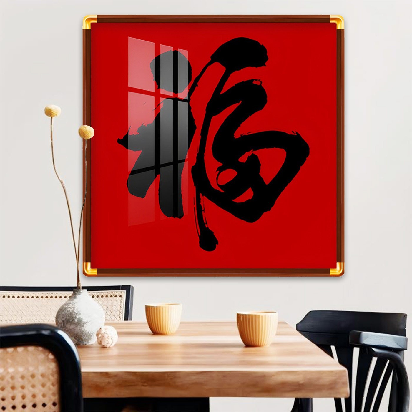 康熙福字挂画进门玄关装饰画百福图过道走廊餐厅茶室壁画新中式画