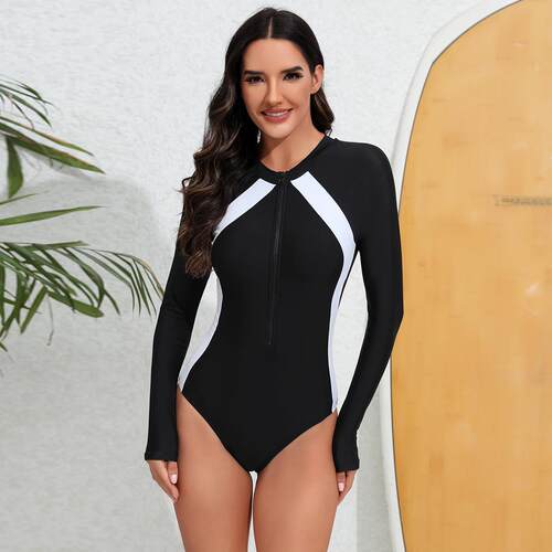 Zipper sports swimsuit, women's long sleeved surfing